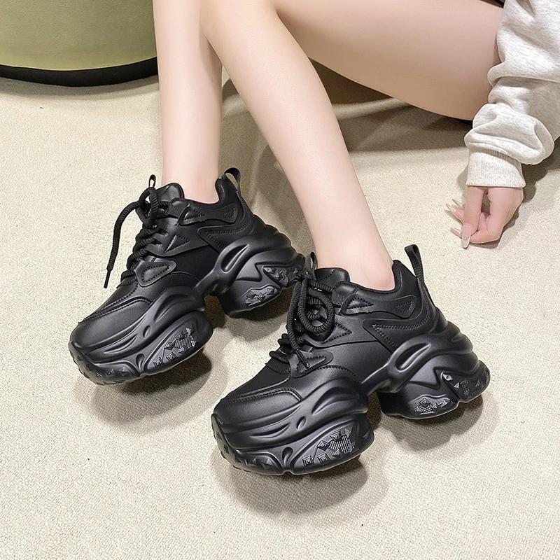 Fashion 7.5CM Heels Autumn Chunky Sneakers for Women 2024 New Casual Walking Platform Sports Shoes Woman Thick Bottom Dad Shoes Ladies
