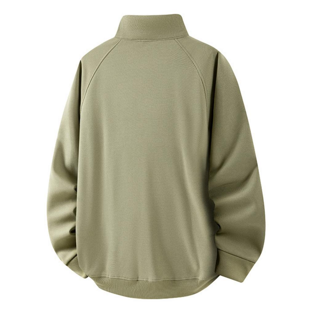 Men's Solid-color Casual Button-down Stand-up Collar Hoodie, Men's Loose Sporty Base Pullover Hoodie