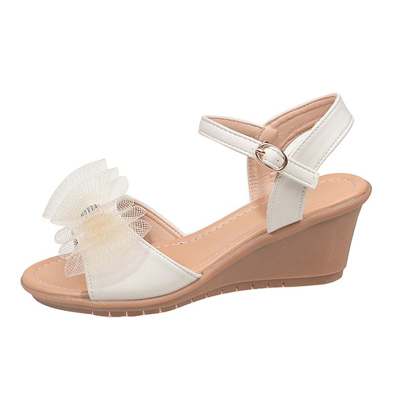 

Женские сандалии большого размера Летние новые сандалии с рыбьим носком и узлом-бабочкой, украшенные водными бриллиантами, на танкетке, туфли с одним ремешком, полиуретановая внутренняя часть 36 бежевый
