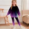 Girls' Aurora Ombre Casual Comfortable Soft Loose Pullover Sweatshirt and Leggings 2-Piece Set, New Autumn/Winter, Playful, Sweet and Cool Style