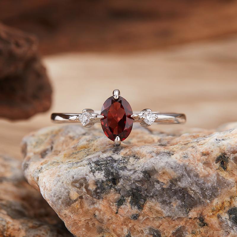 S925 Sterling Silver Colored Treasure Ring Women'S Natural Topaz Garnet Diopside Olivine Simple Versatile Ring