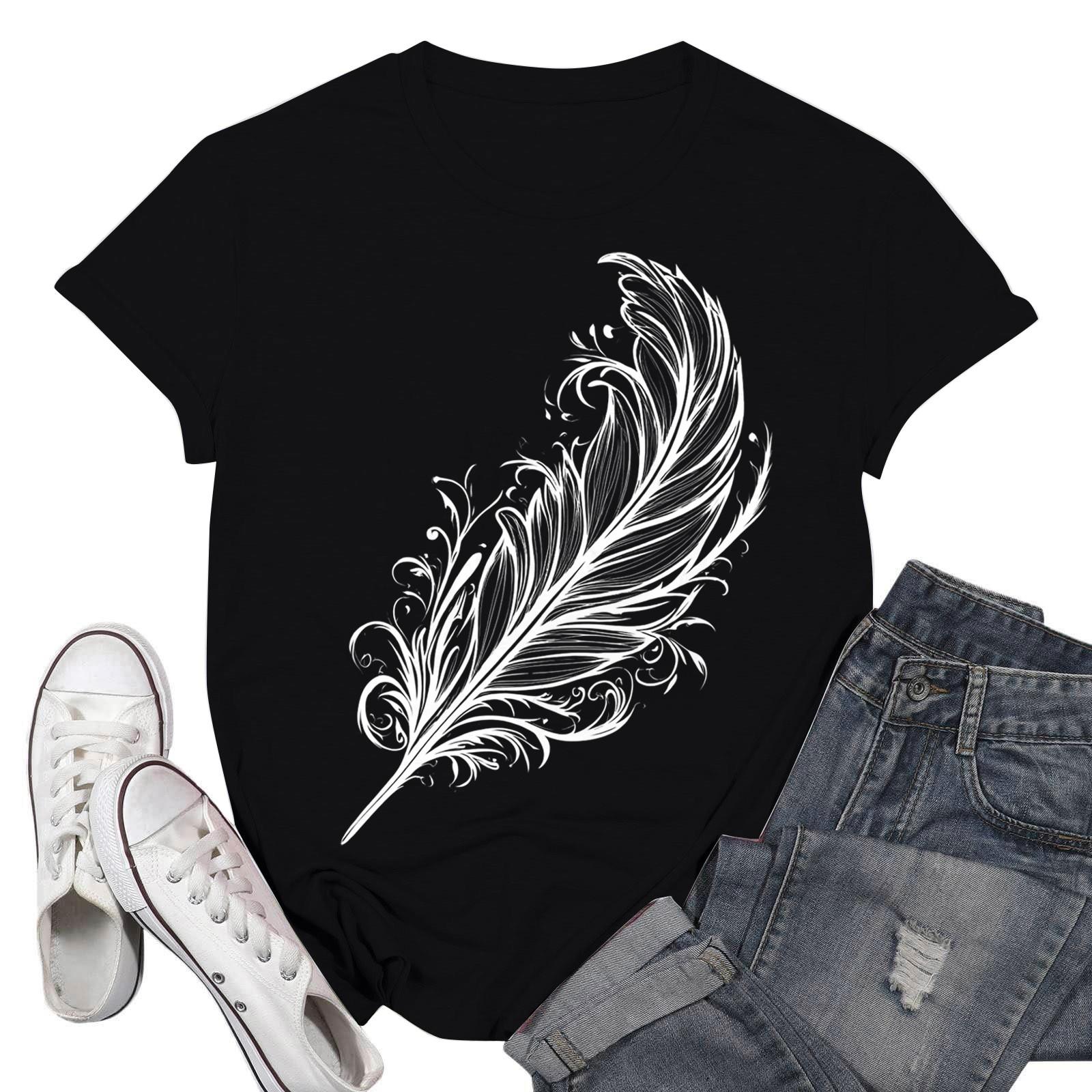 

Женские модные повседневные пуловеры с короткими рукавами и круглым вырезом с принтом M чёрный