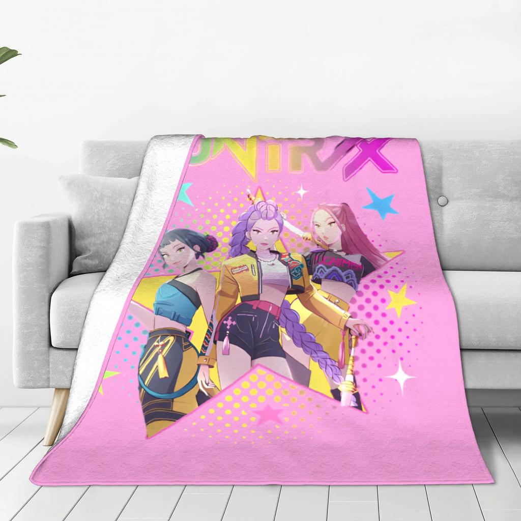 Huntrix Kpop Demon Hunters Blankets Zoey Rumi Mira Fuzzy Vintage Warm Throw Blankets for Home Decoration