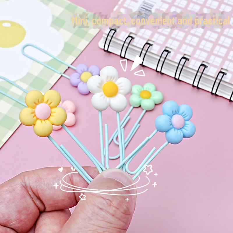 Ins-Style Cute Anime Flower Bookmark - PVC Paper Clip for Office Stationery
