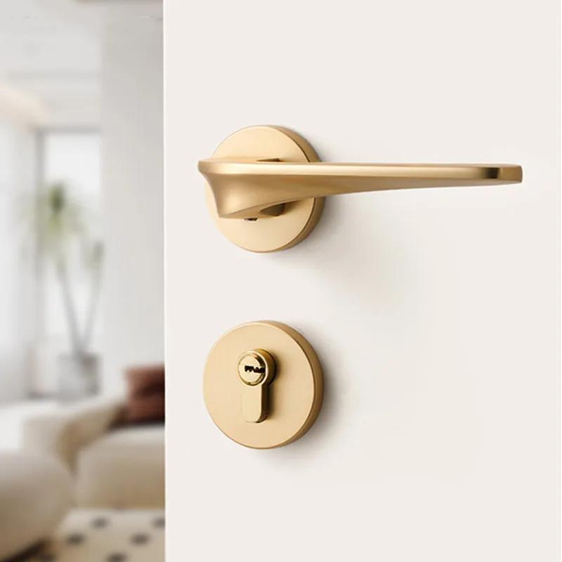 Gold Zinc Alloy Bedroom Door Lock Interior Wooden Door Handle Lock Body Set Mute Security Door Lock Home Hardware with Key