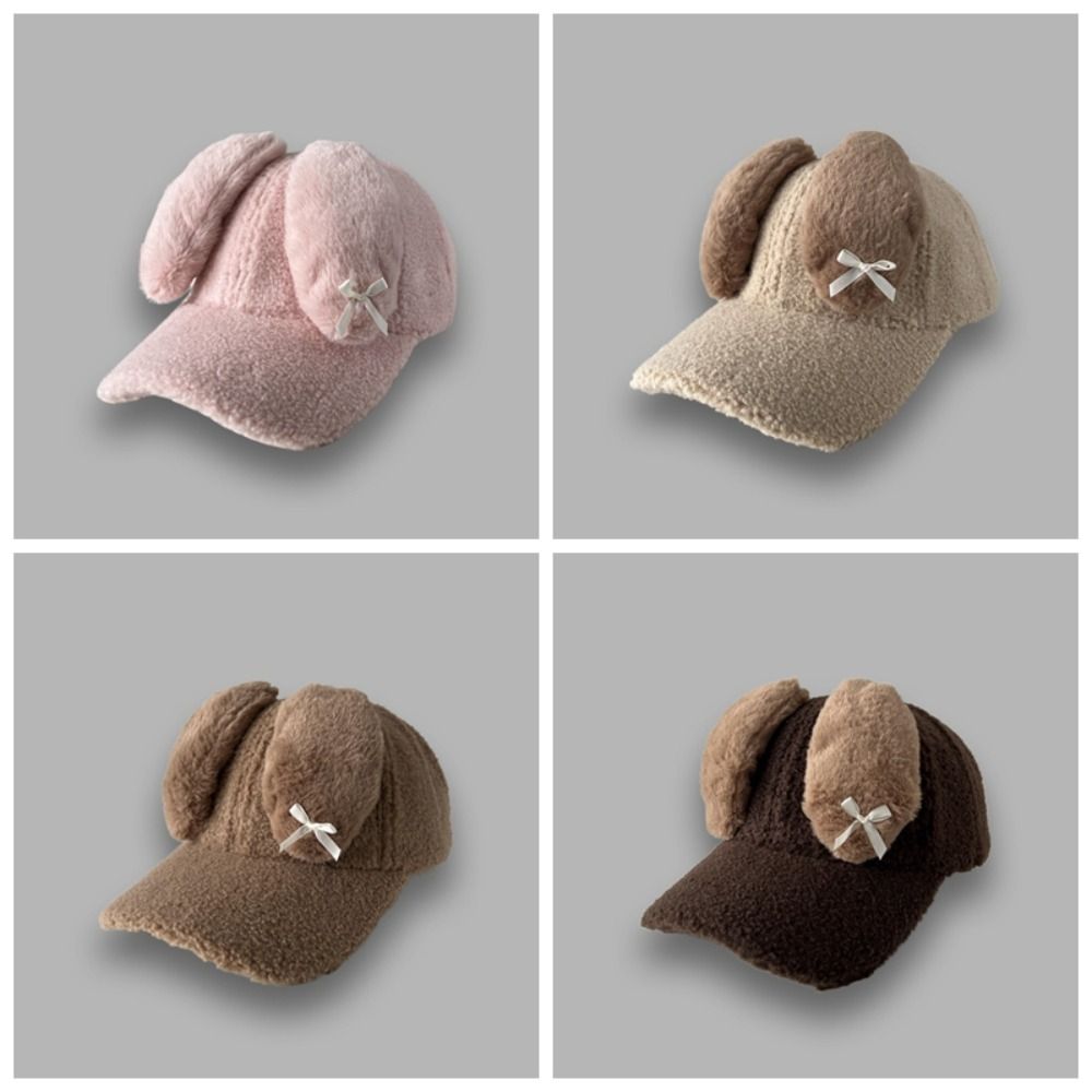 Lamb Fleece Y2k Rabbit Ear Hat Korean Peaked Cap Lovely Women's Baseball Hat  Female
