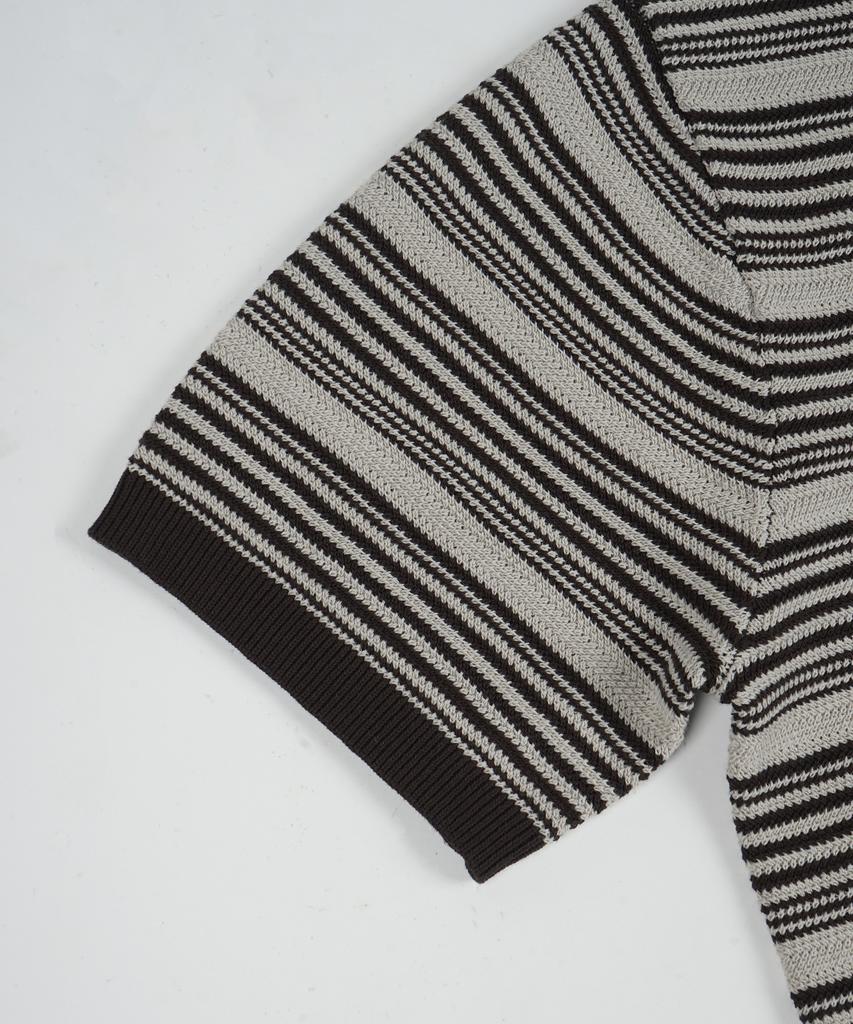 BIRBANTE Summer Breeze Washable Striped Collar Knit - Brown Stripe