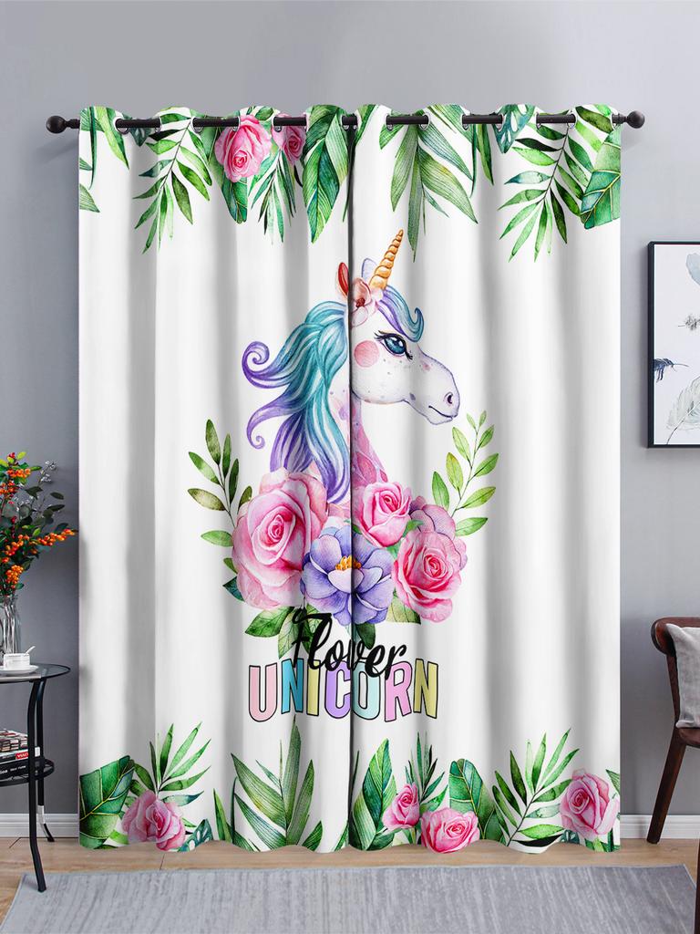 Curtains Rainbow Unicorn Curtains Digital Printing Blackout Curtains No Perforation Curtains