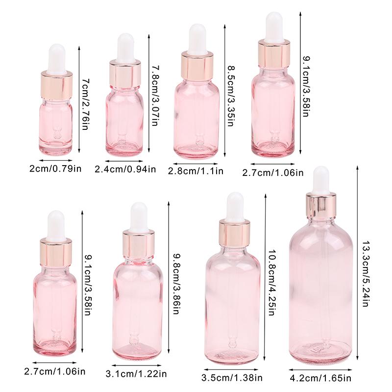 Dropper Bottles Refillable 5-100Ml Rose Lid Cosmetic Container Pink Glass Aromatherapy Liquid Pipette For Essential Massage