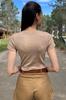 Women's Blouse New Season Fashion Brown Crew Neck Heart Embroidery Half Sleeve Knitted Crop Blouse