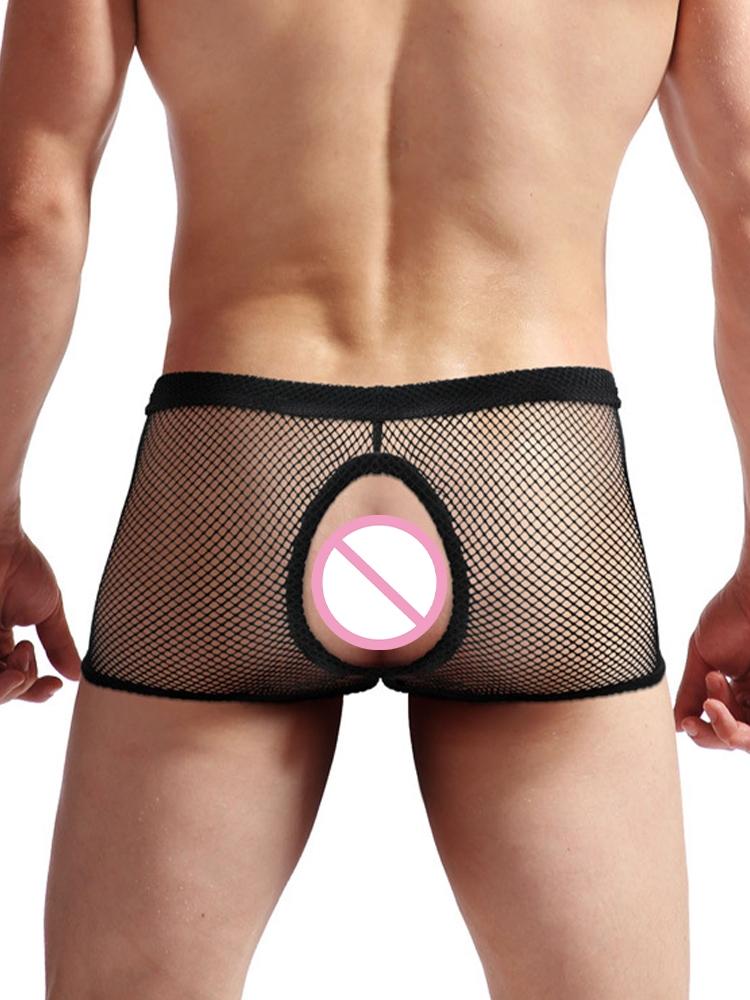 See Through Men Underpants Sexy Boxer Sheer Breathable Trunks