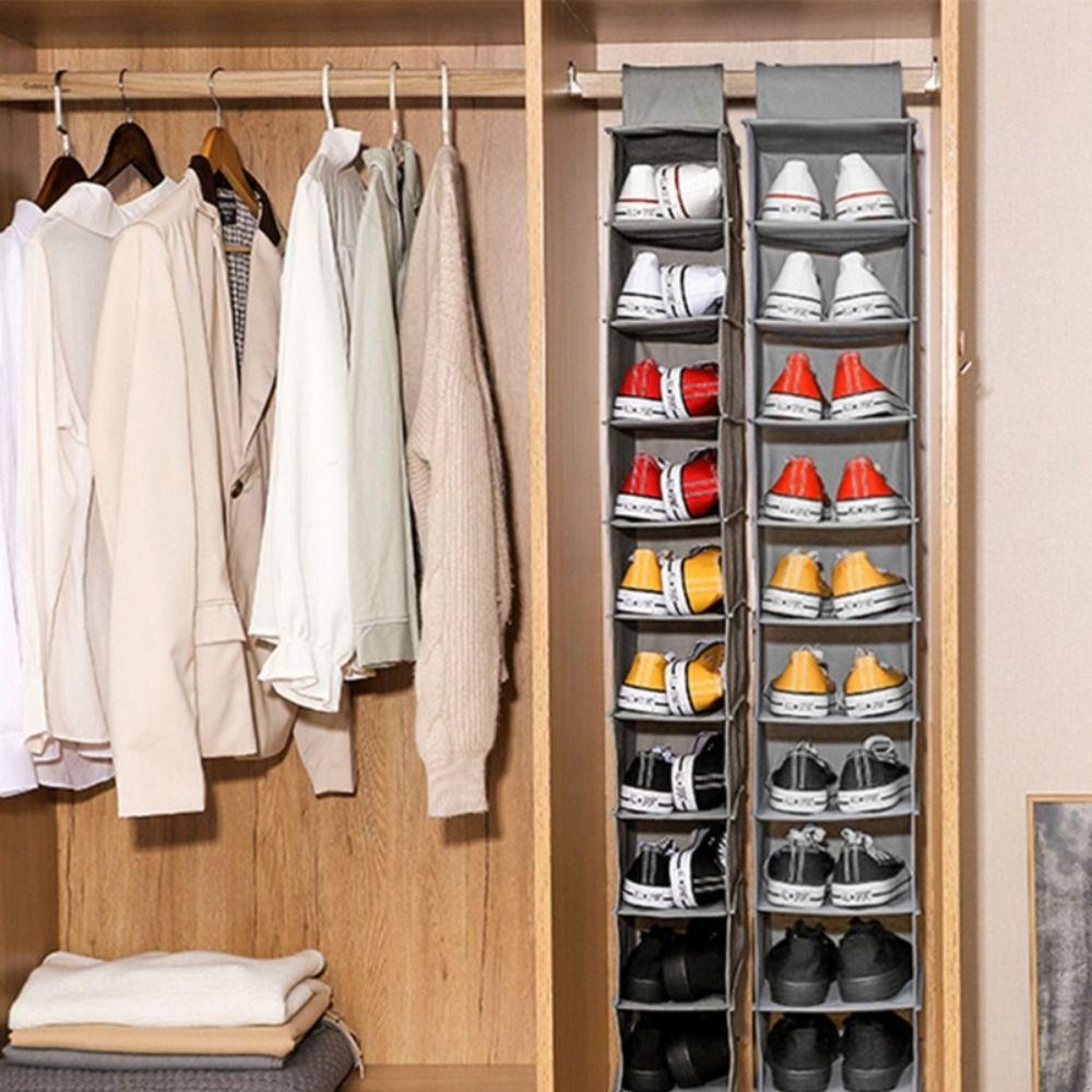 Non-woven 10 Layer Hanging Bag Clear Sundry Hanger Pouch Foldable Shoe Storage Rack  Men
