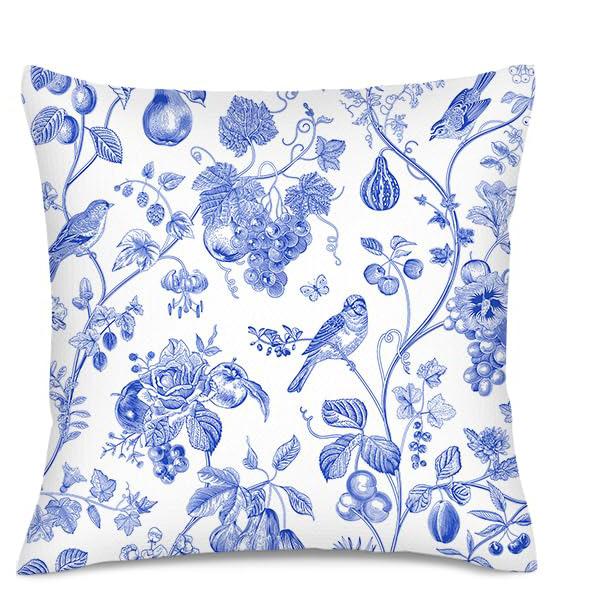 Home Decor Blue Floral & Bird Pattern Pillow Covers Pattern Cushion Cover Suitable For Sofa Bedroom Car Pillow Cover