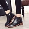 Women's Plus Size Round Toe PU Snow Boots Casual Short Tube Low Heel Belt Buckle Martin Boot Knight Shoes 35-42