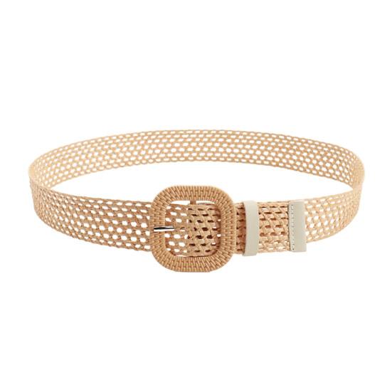 

Плетеный ремень из соломы с овальной квадратной пряжкой, полый дизайн, декоративный джинсовый ремень, дышащее плетение, регулируемый пояс для рубашки хаки