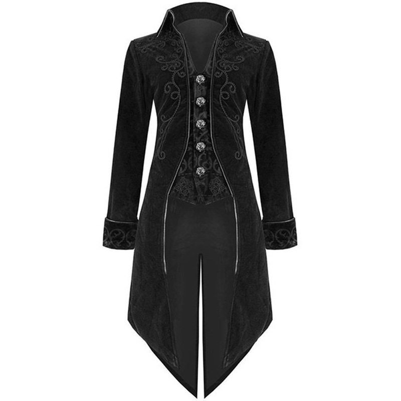 Amazon European and American Plus-Size Tailcoat Medieval Renaissance Retro Clothing Mid-Length Punk Men's Coat
