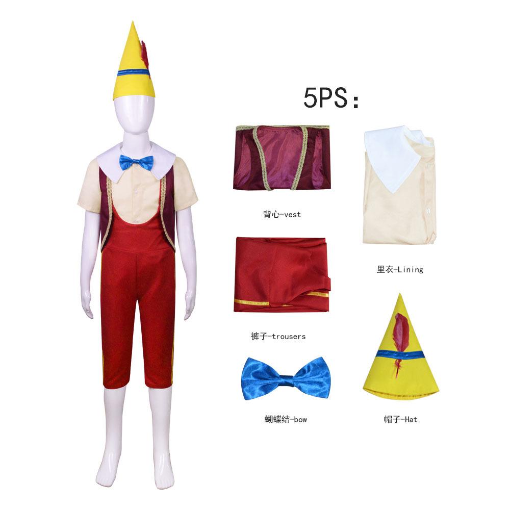 Pinocchio Long Nose Costume Halloween Movie Puppet Cosplay Outfit Stage Performance Suit for Adults Kids