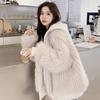 Autumn Winter Hairy Shaggy Soft Thick Warm Faux Fur Coat Women with Hood Fluffy Jacket Fake 2 Piece Clothes