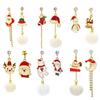 Silver Needle Christmas Cartoon Diamond Elk and Snowman Asymmetrical Fur Ball Drop Earrings