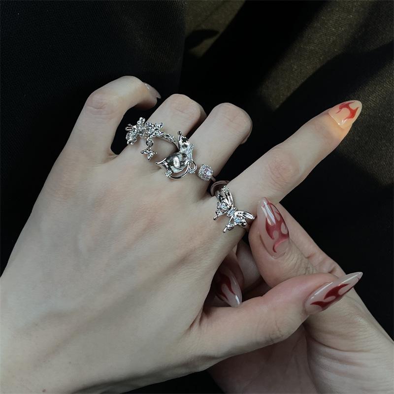 Flowing Butterfly Shadow Series Niche Design Butterfly Pendant Opening Ring High Sense Cold Wind French Ring Female