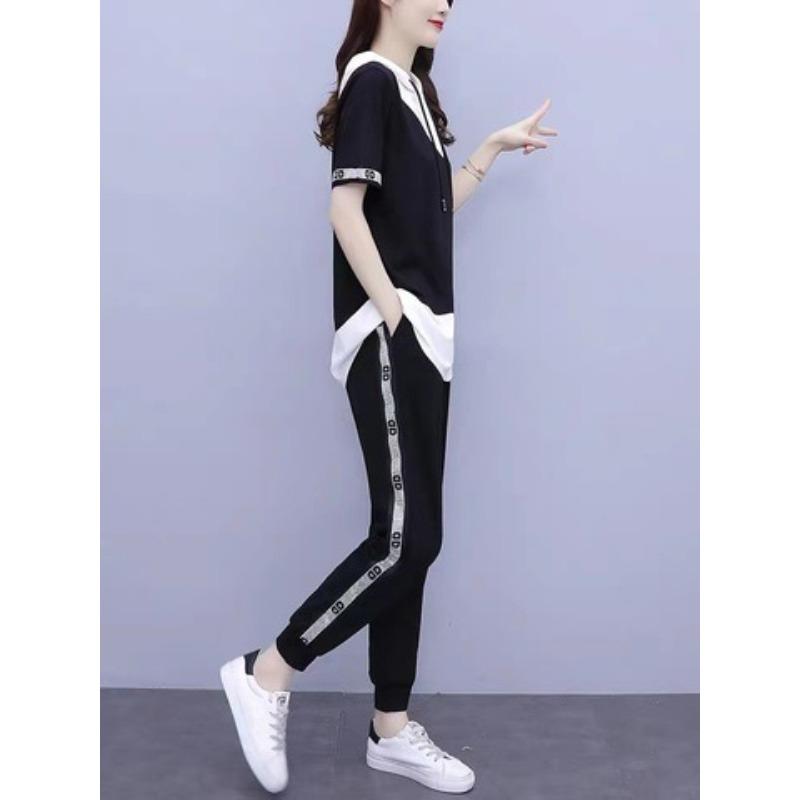 Summer Women's Large Size Fat Girl Covers Her Flesh and Looks Slim and Age-reducing Outfits. Casual and Fashionable Suits. Two-piece Set