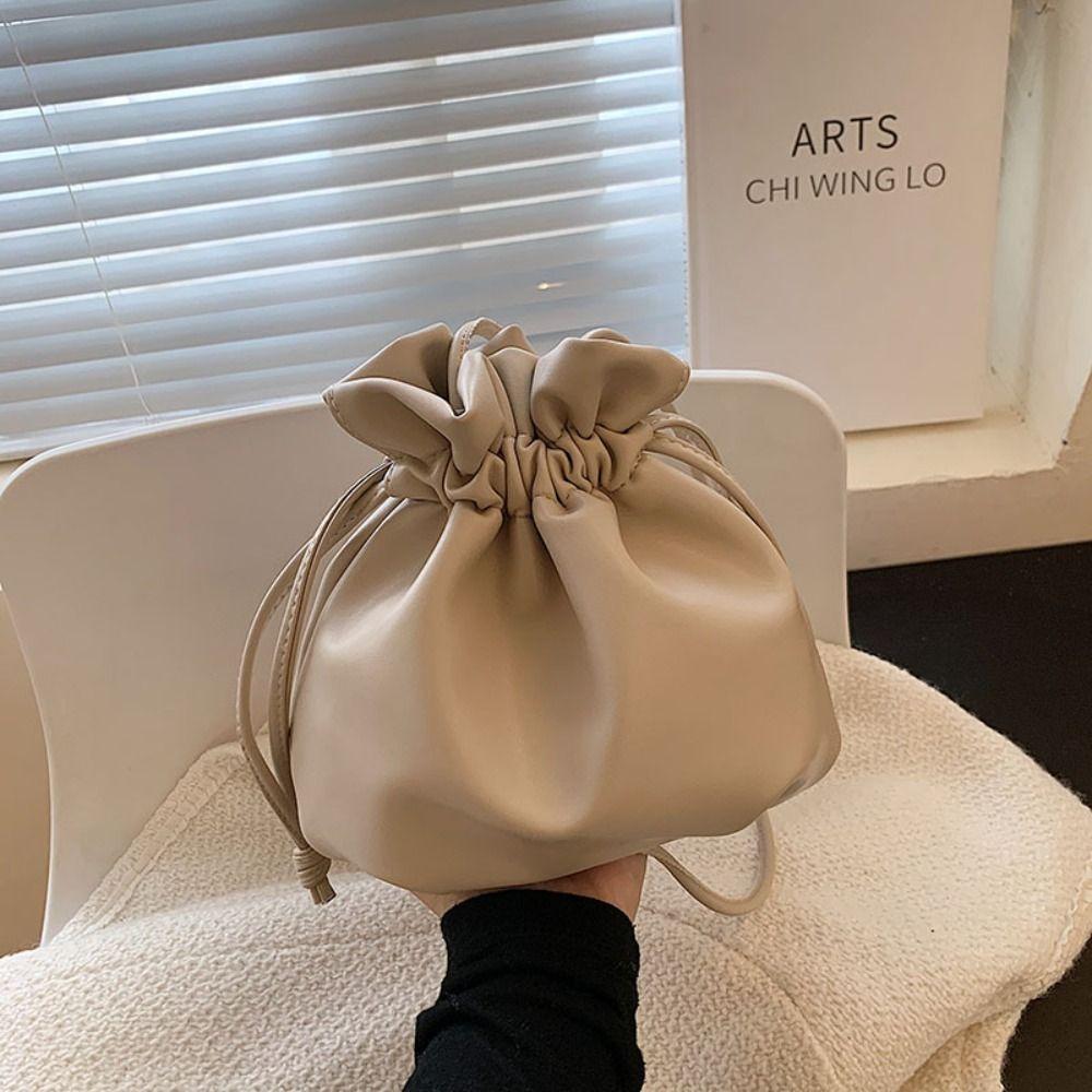 

Корейский стиль PU сумка через плечо сплошной цвет мягкая сумка через плечо милая сумка-ведро на шнурке для девочек