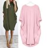 Fashion Lady Casual Solid Color Loose Round Neck Half Sleeve Pullover Midi