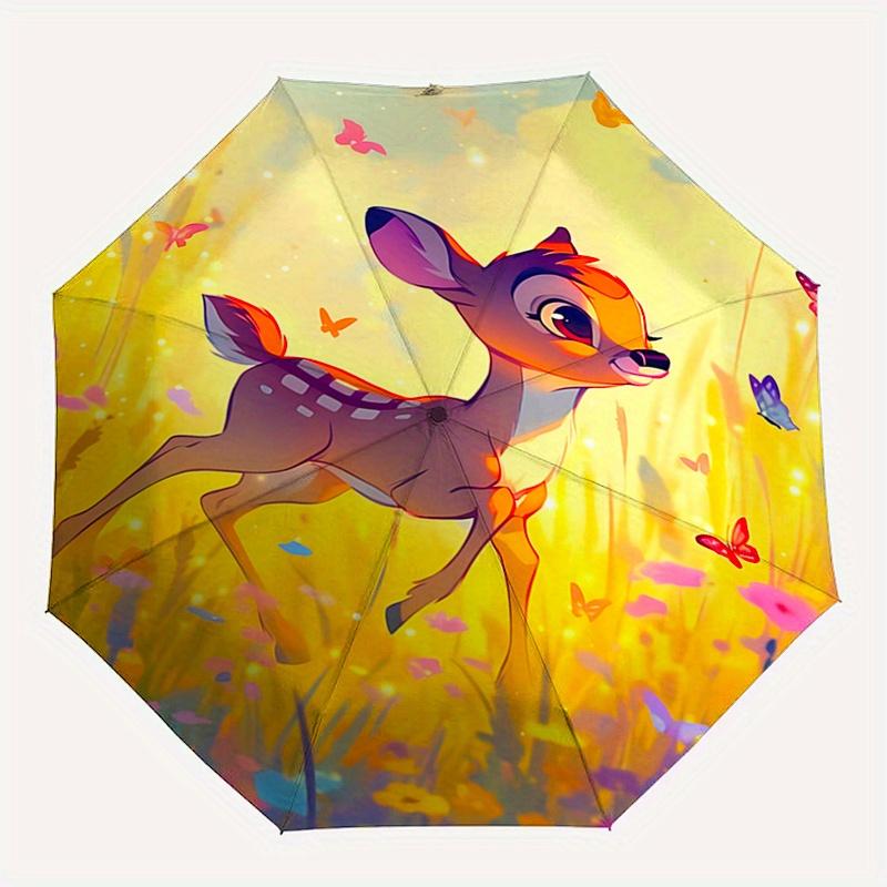 Bambi, Butterflies Automatic Opening and Closing Umbrella - 8 Ribs Portable Folding Umbrella with Plastic Handle, Suitable for Leisure and H