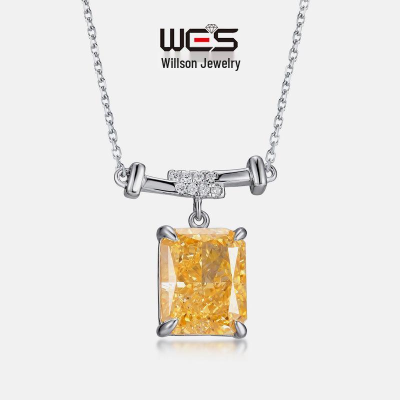 

S925 Silver Ice Flower Cut Diamond Sugar Cube Necklace for Women S925 Silver