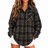 Women's Fall Winter Casual Long Sleeve Plaid Shirt Loose Fit Pocket Top for Everyday Wear