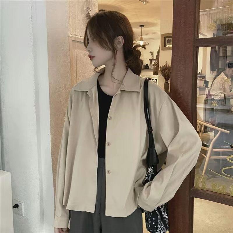 Retro Hong Kong Style Shirt Jacket Autumn Ladies French Design Sense Niche Short Section Long-sleeved Tops