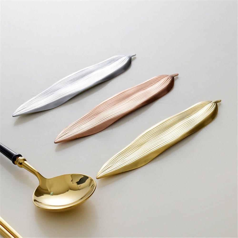 304 Edelstahl Weidenblatt Design Essstäbchenablage, Haushalt Löffelablage Spiegel, Kreatives Metall Platzset, Gold, Japan