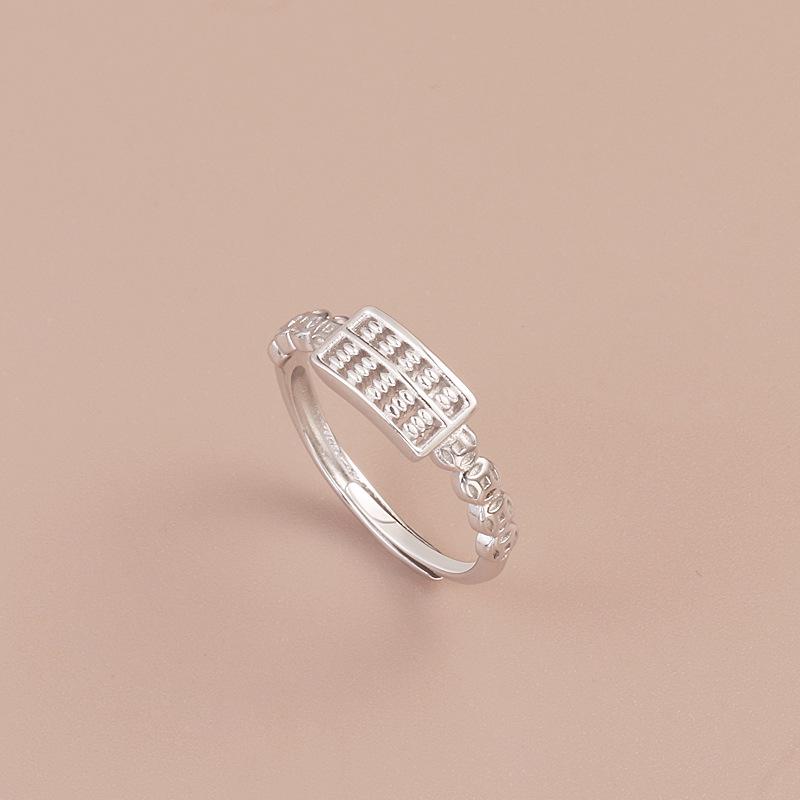 Кольцо-счеты Руи из стерлингового серебра S925 для женщин: Китайская мода в древнем стиле, привлекающая богатство Adjustable Opening