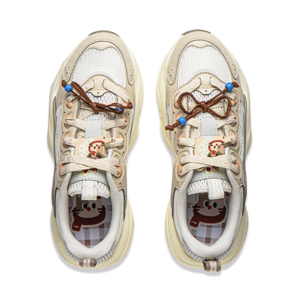 New LiNing Honey Cushioning, Slip Resistant, Abrasion Resistant Support Low top Chunky Sneakers Women's Ivory Dune Khaki AGCV276-3