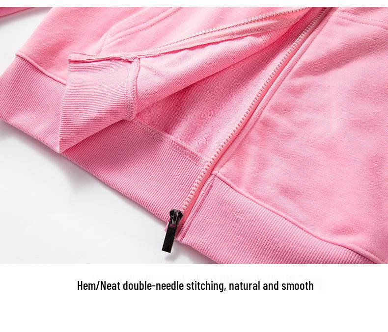 Unisex Langarm Kapuzen-Cardigan mit Reißverschluss und Print-Logo - Einfarbiger Workwear-Stil für Frühling und Herbst