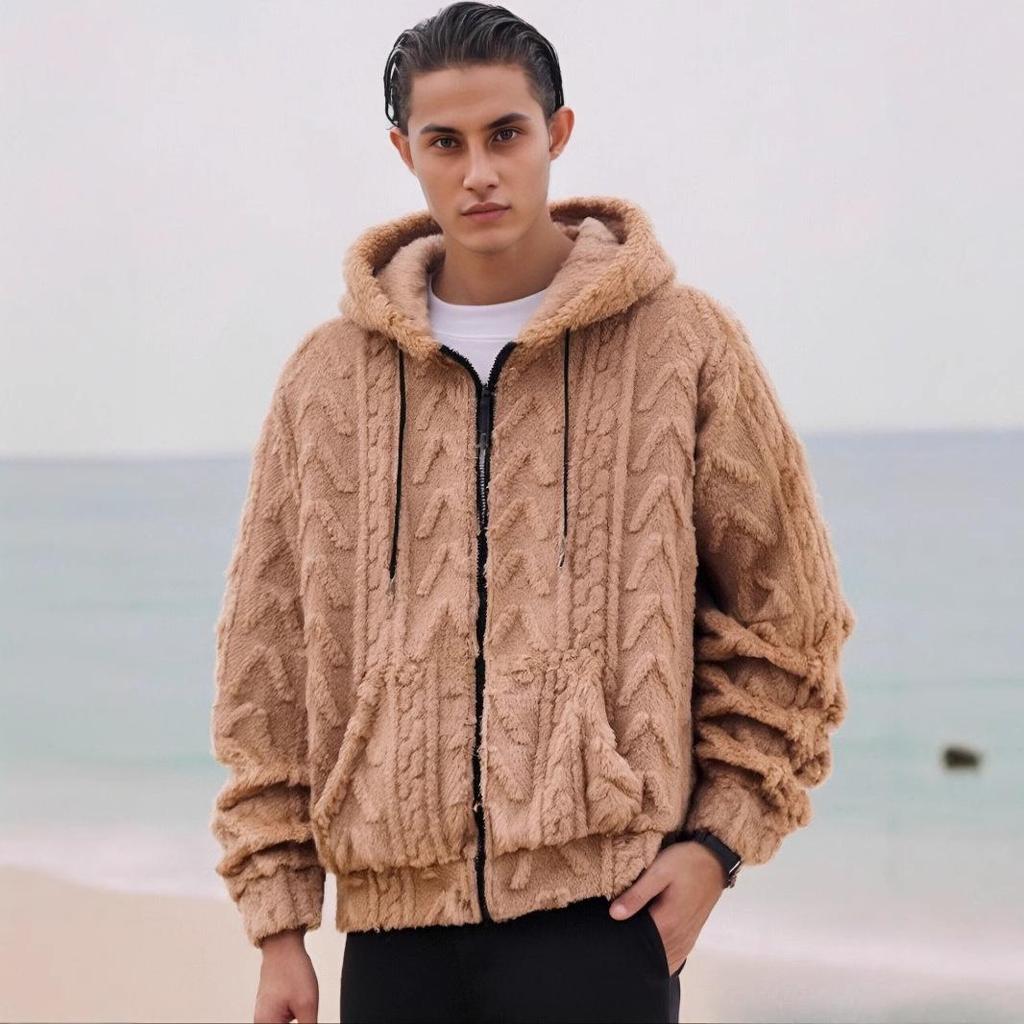 2024 Winter Double-sided Fleece Youth Hooded Sweatshirt - Men's Lambswool Pullover Jacket (Thickened)