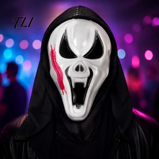 Halloween Horror Fotoshoot Prop Geest Volledig Gezicht Masker, Schreeuwend Masker met Realistisch Schedel Kap met Tanden, Eng Kostuum Accessoire voor Cosplay