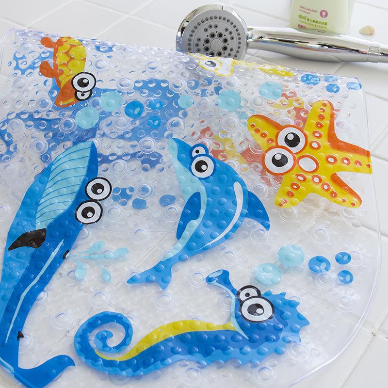 Safety Kids Anti Slip Bath Mat Soft Cartoon PVC Non Skid Shower Mat with Suction Cups for Toddler Bathtub