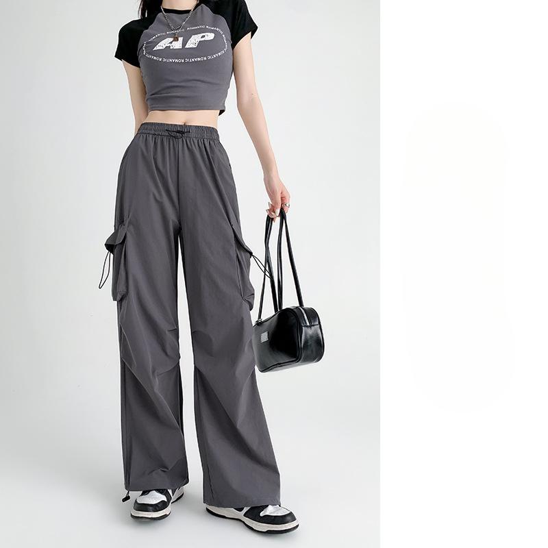 Wide-legged Paratrooper Work Pants for Women In Hot Season High Waist Mountaineering Sports Pants Loose Retro Casual Sprint Paper Bag Pants