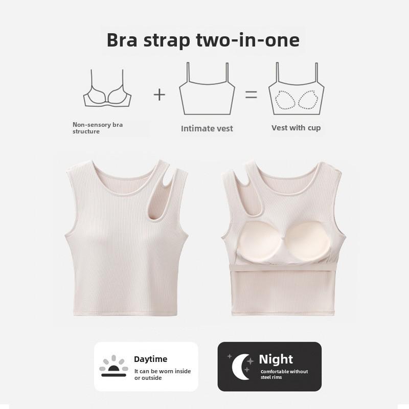 Women's Black Camisole Vest with Chest Pads - Summer Short Chic Bra Top