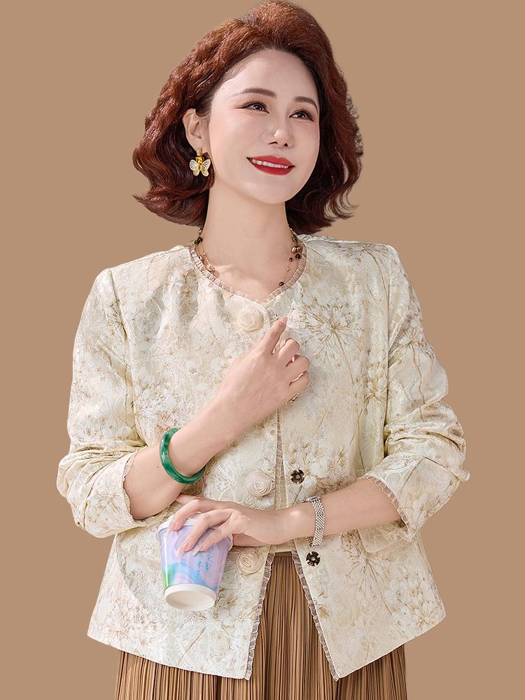 Spring Jacquard Jacket: Elegant Chinese Style for Middle-aged & Elderly Women, Perfect for Autumn & Spring