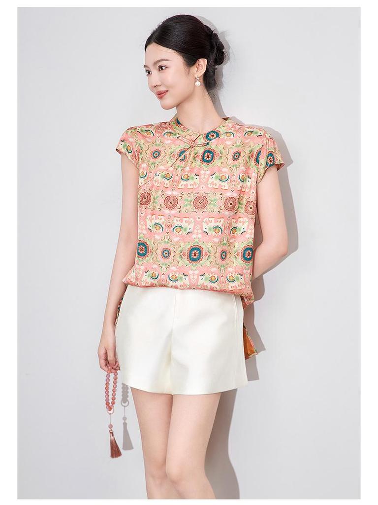 Women's Summer Elephant Jacquard Stand Collar Shirt