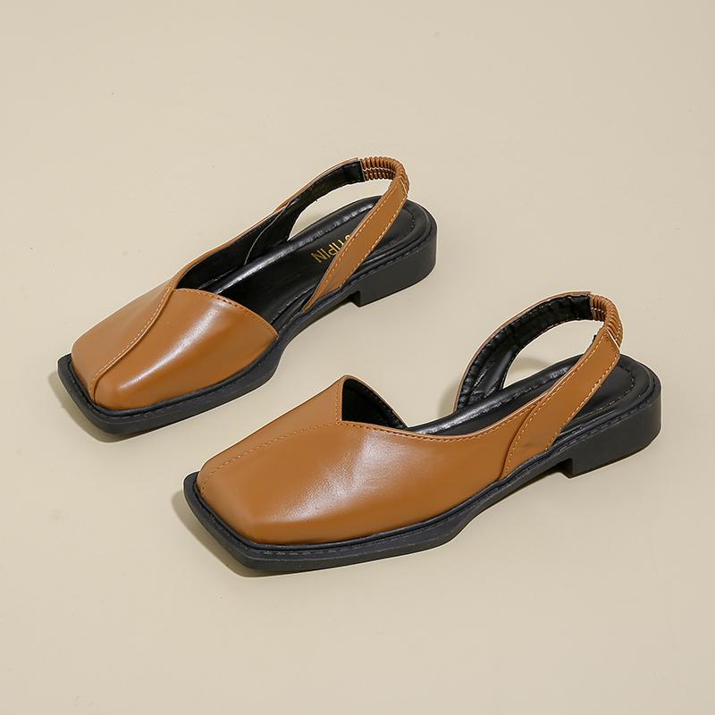 Fashion At The Banquet, I Got Married To A Square-toed Single-shoe Woman with A Back Strap and Fashionable High-heeled Leather Shoes