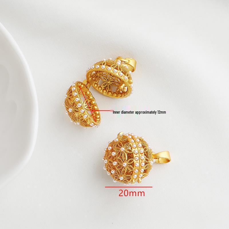 Gold-Plated Hollow Bead Sachet Pendant - Openable Ancient Style DIY Jewelry Ornament