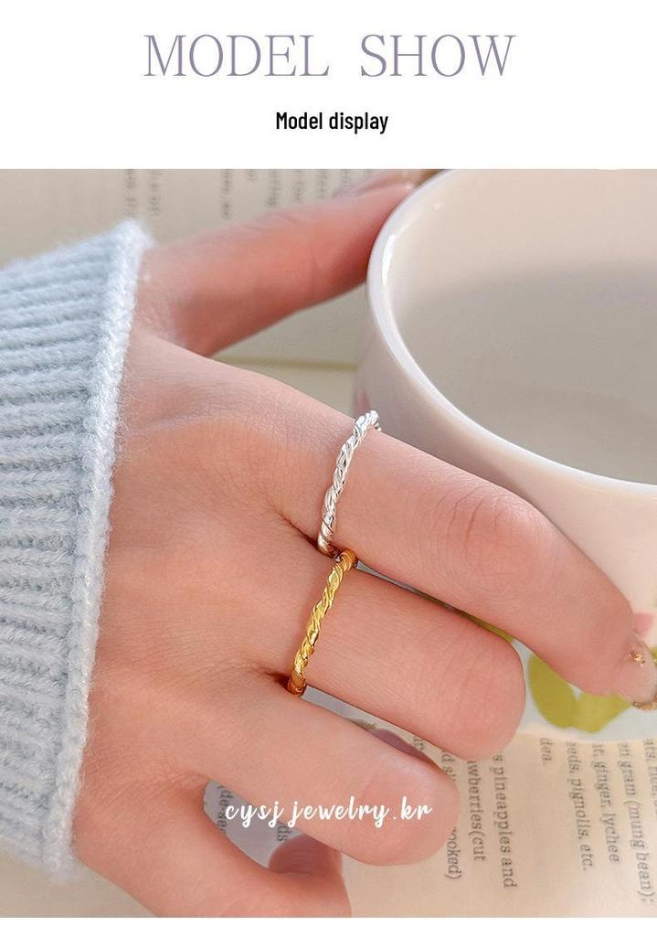 Cui Yan S925 Sterling Silver Korean Twist Knot Minimalist Adjustable Ring for Women