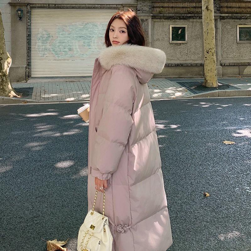 Womens Oversized Long Puffer Coat With Faux Fur Collar Winter Warm Thick Hooded Cotton-Padded Jacket