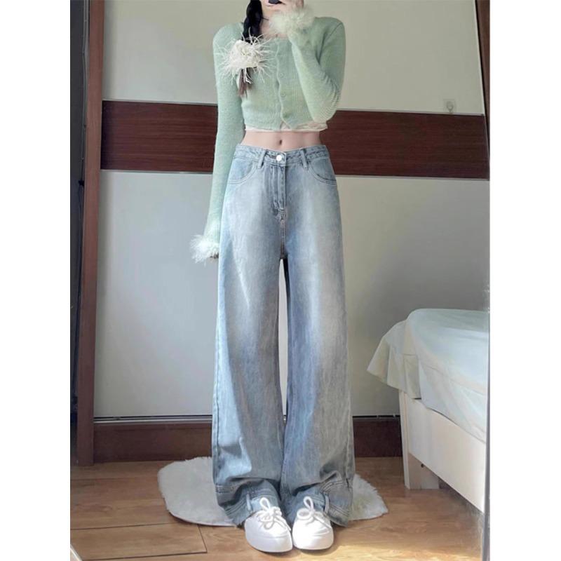 

Women s American High Street Retro Straight-Leg Jeans: Trendy, Versatile Autumn Wear S світло-синій колір