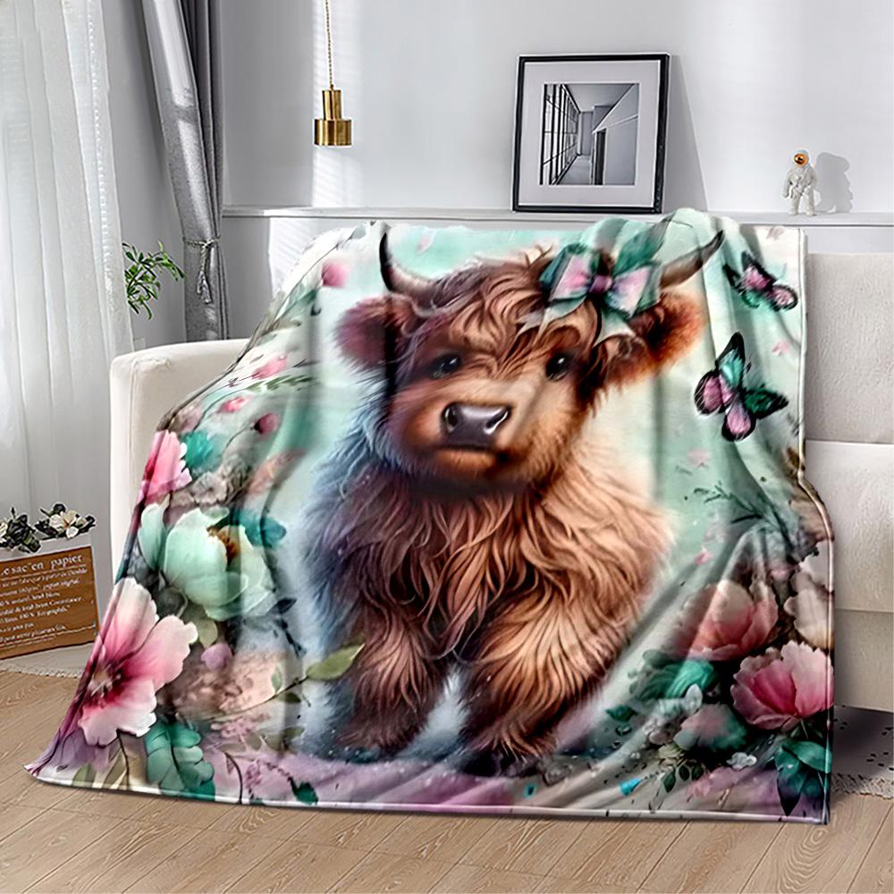 Highland Cow Selfie Flannel Blanket,Lightweight,Office Blanket,Sofa Blanket,Comfortable Blanket
