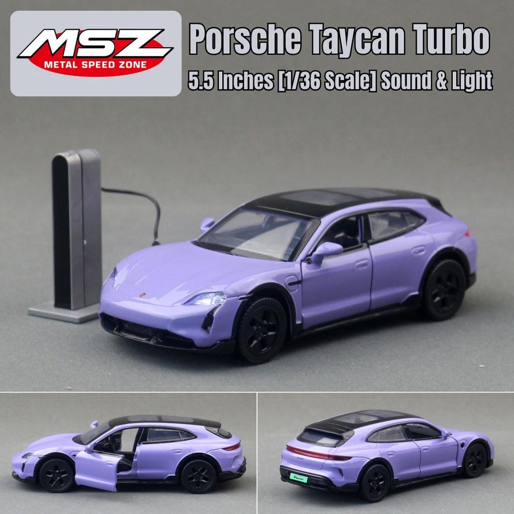 1/36 Porsche Taycan Turbo S Toy Car Model MSZ Diecast Metal Miniature Pull Back Sound & Light Collection Goft For Children Boy