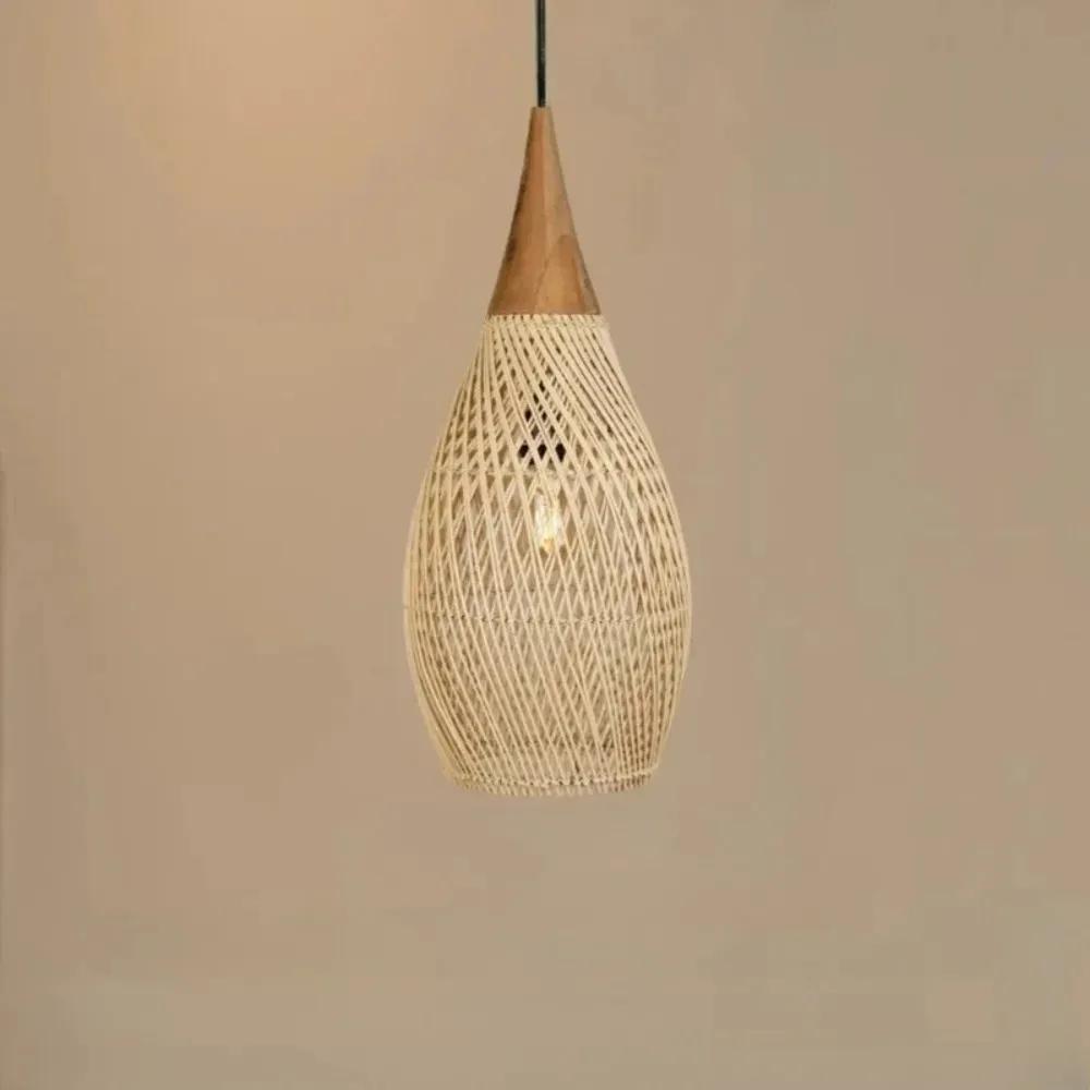 Chinese Retro Handmade Rattan Pendant Light Living Room Bedroom Pot Restaurant Homestay Zen Decoration Pendant Light 25CM